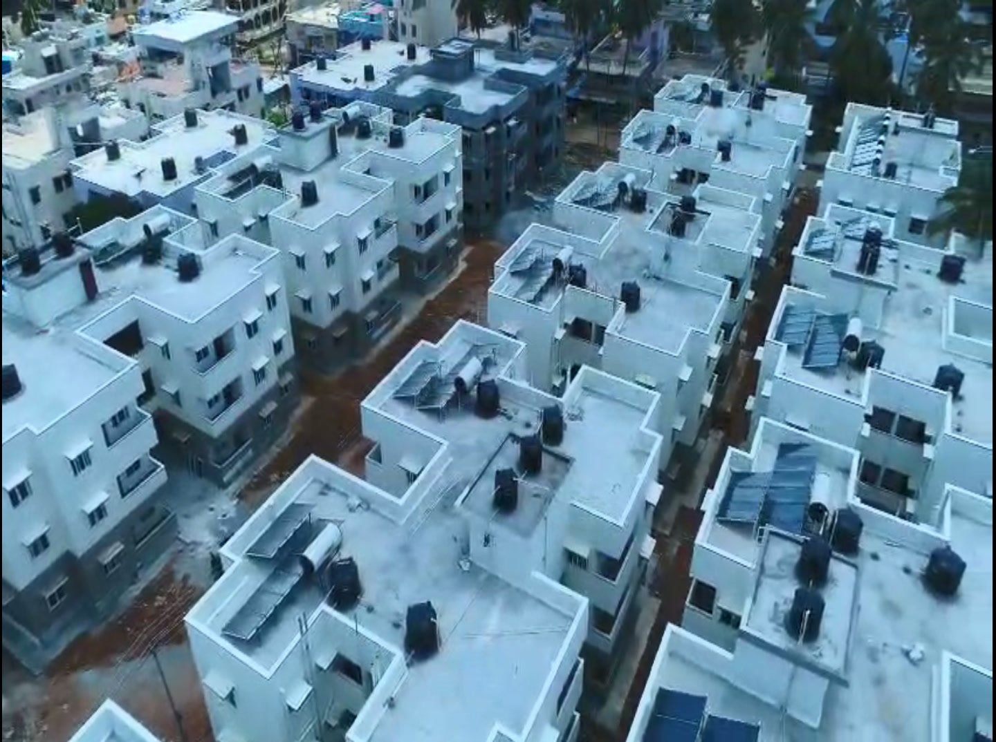 Aerial view of hundreds of completed police personnel quarters built by A.S. Betgeri at Tumkuru.